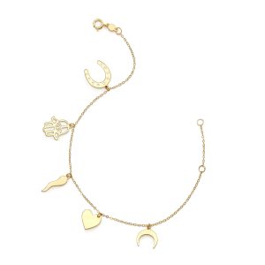 14K Gold Trend Charm Dangle Bracelet