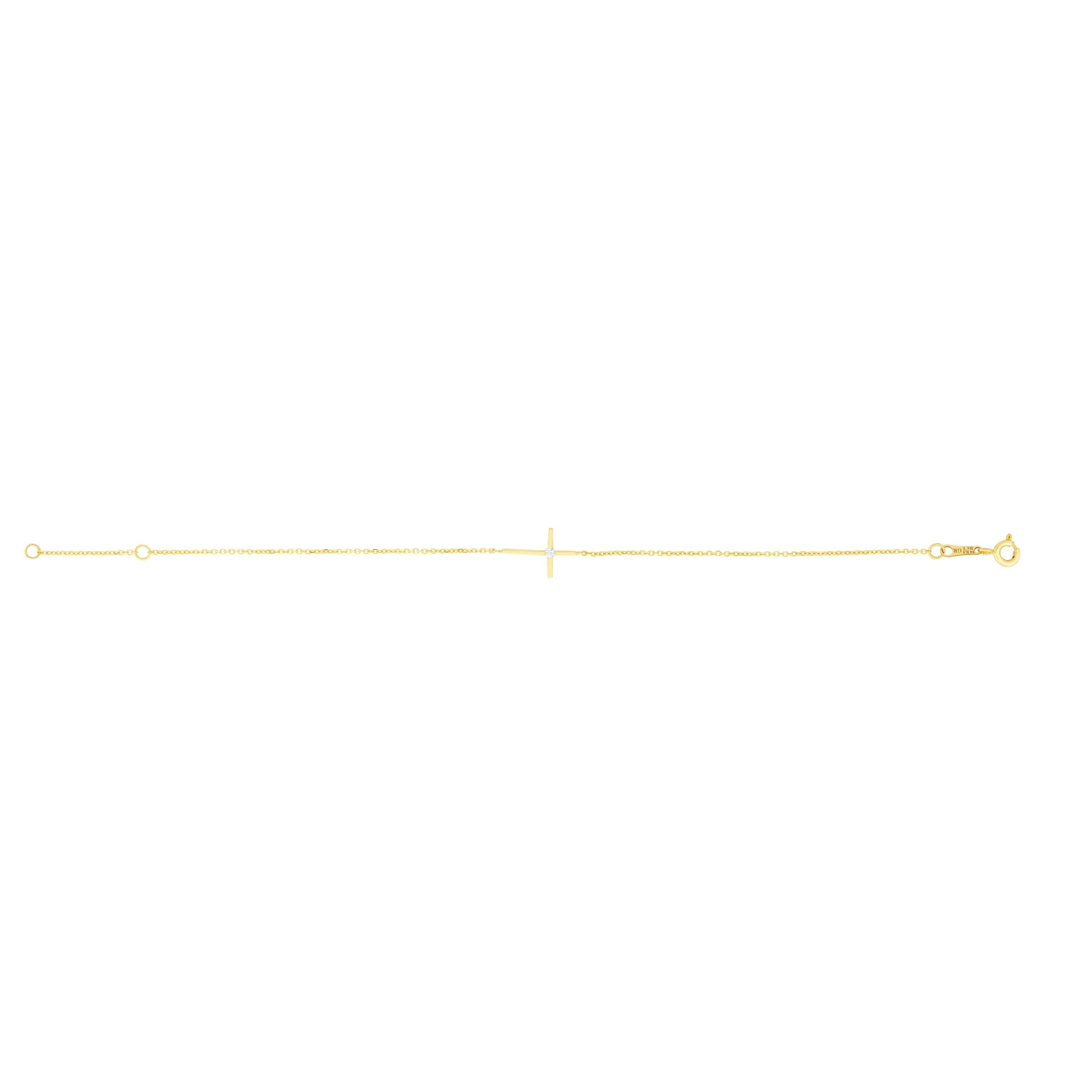 14K Gold CZ Side Cross Bracelet
